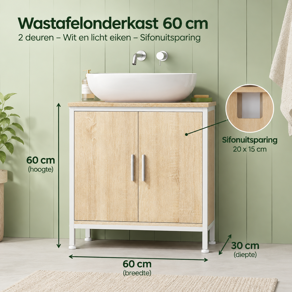 Afmetingen en productspecificaties van wastafelonderkast 60 cm