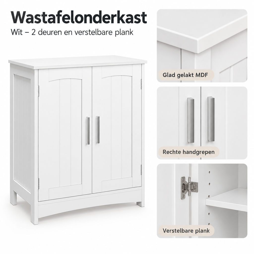 Detail van materiaal en afwerking van wastafelonderkast