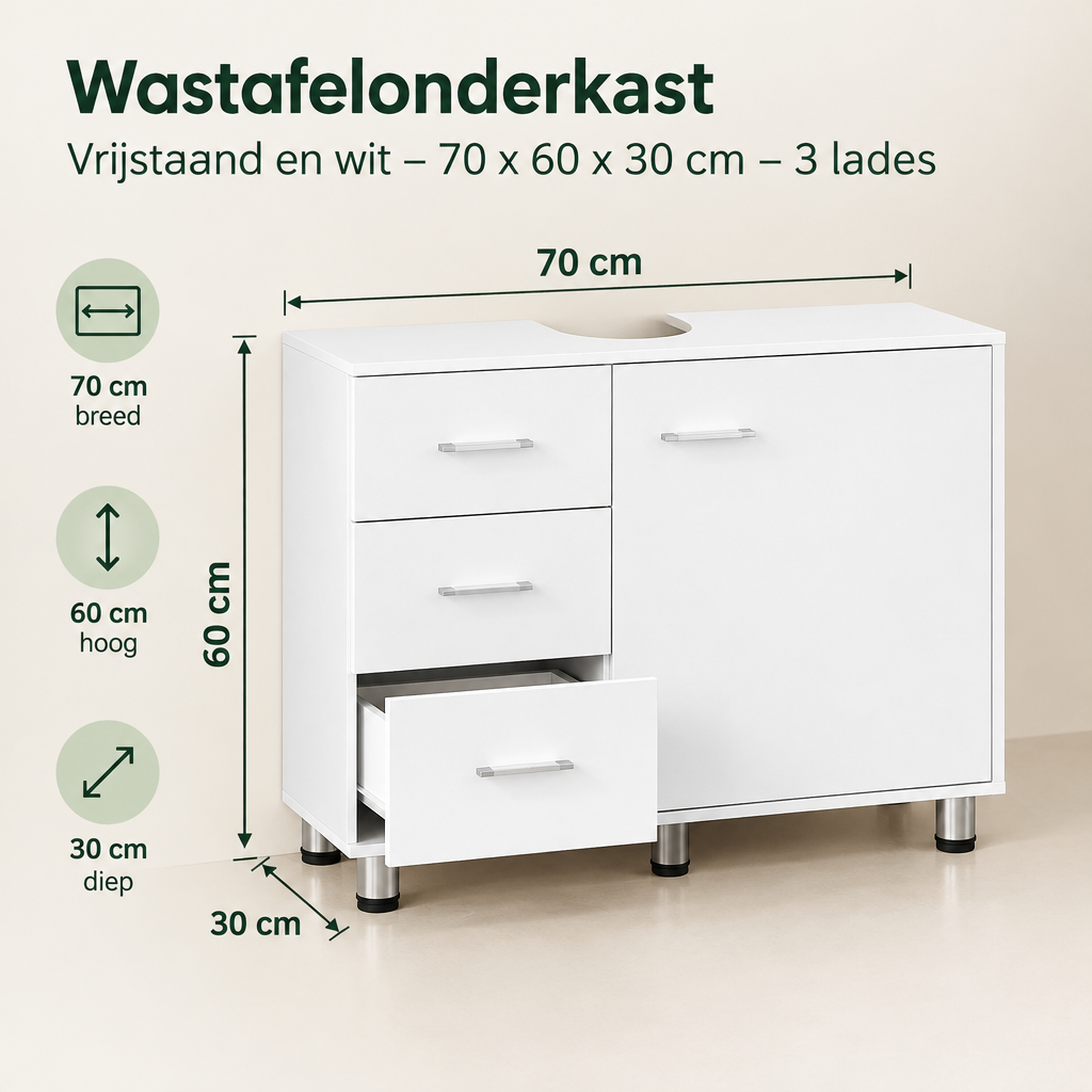 Afmetingen en productspecificaties van wastafelonderkast