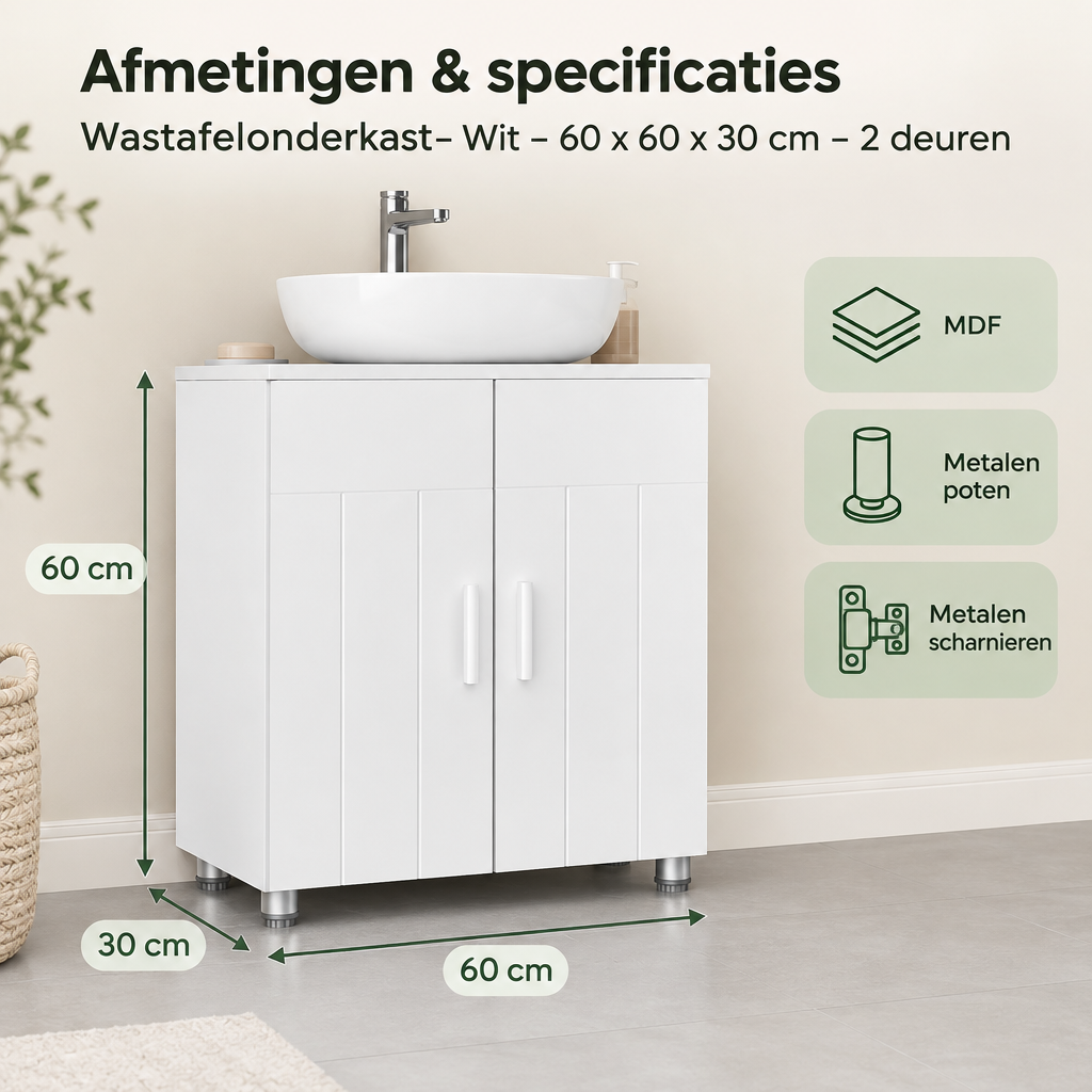 Afmetingen en productspecificaties van wastafelonderkast
