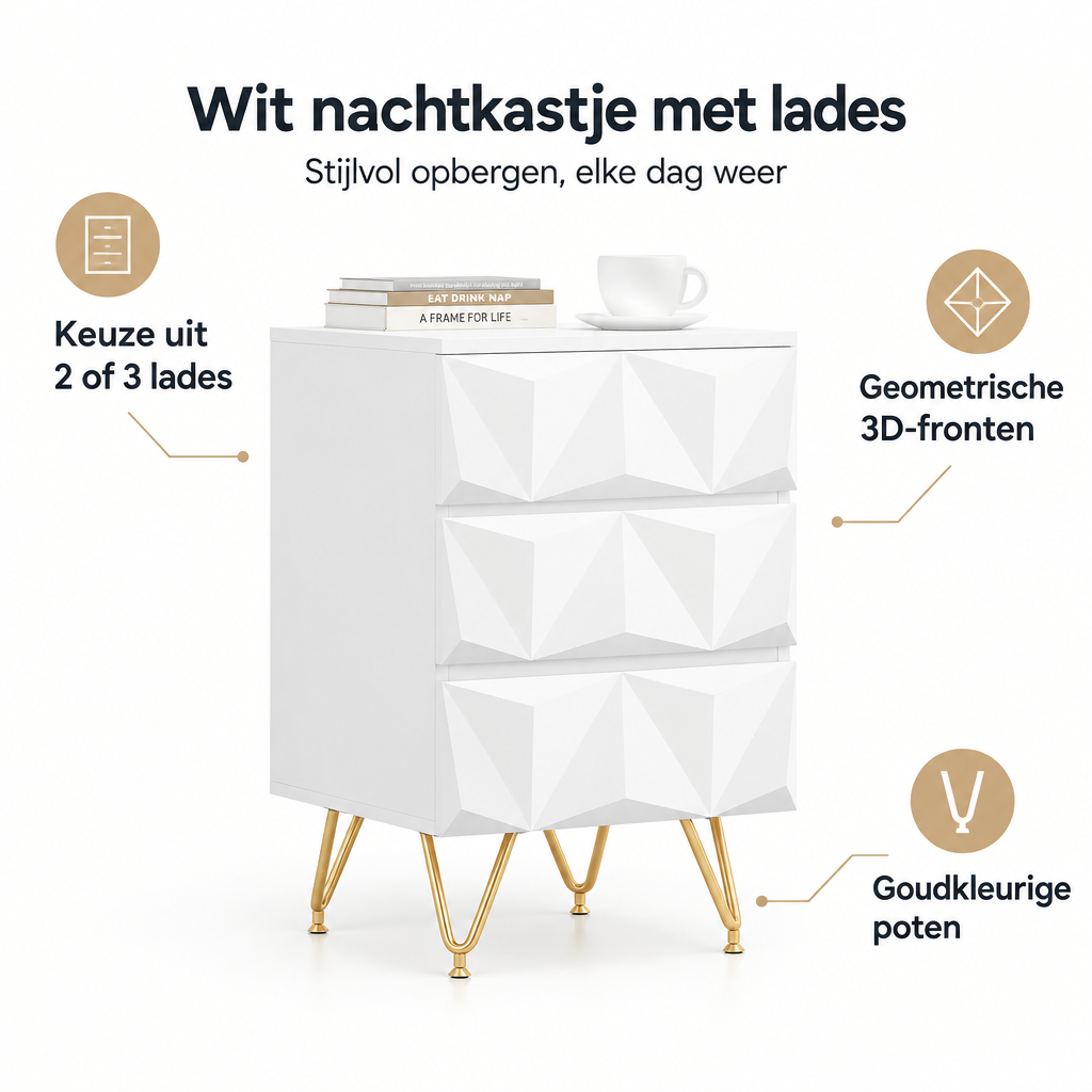 Belangrijkste voordelen en eigenschappen van wit nachtkastje met lades