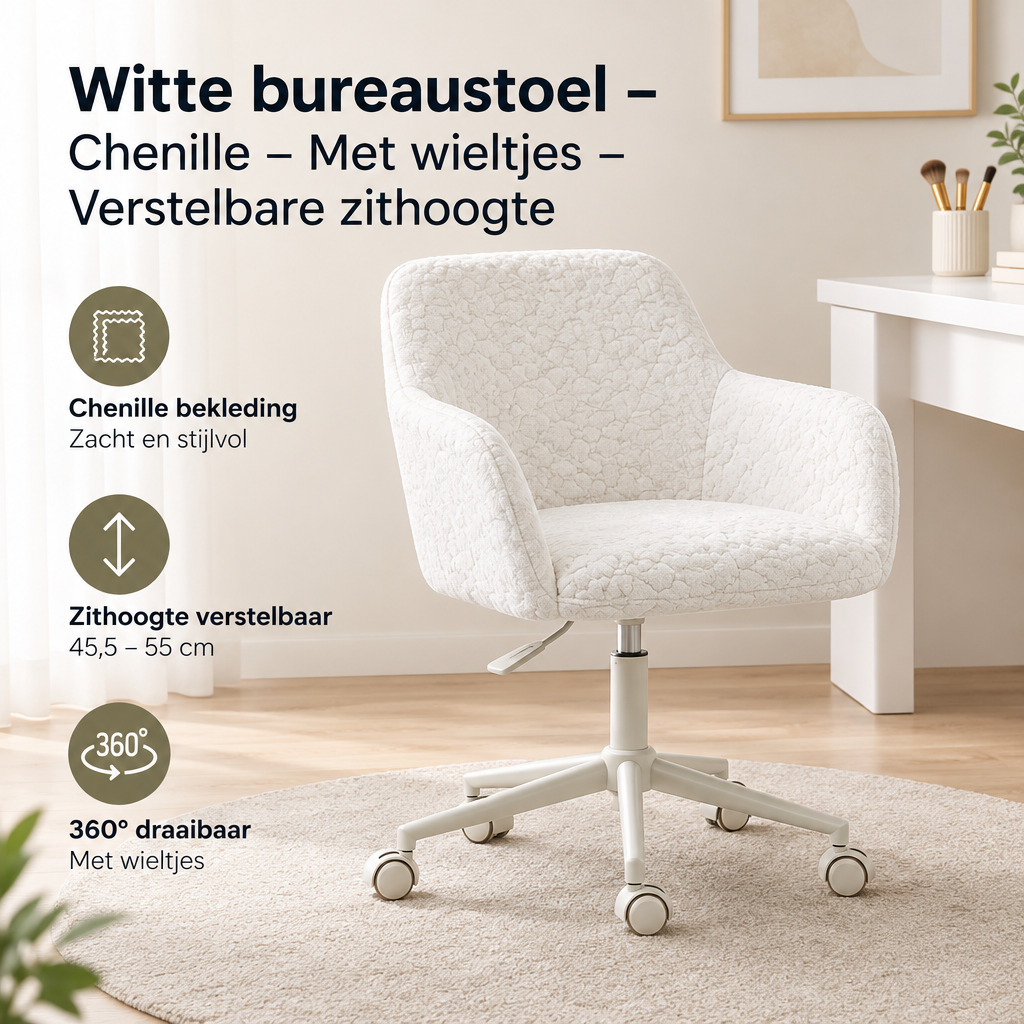 Praktische toepassing en keuzehulp voor witte bureaustoel