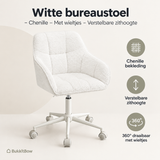 Overzicht van witte bureaustoel met de belangrijkste productvoordelen