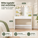 Afmetingen en productspecificaties van witte kaptafel met verlichting