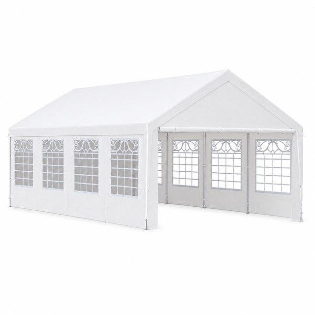 witte partytent met zijwanden productfoto op neutrale achtergrond