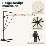 Detail van materiaal en afwerking van zweefparasol 3 meter