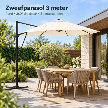 zweefparasol 3 meter in gebruik in een passende praktijksituatie