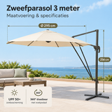 Afmetingen en productspecificaties van zweefparasol 3 meter