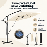 BukkitBow zweefparasol met solar verlichting en 360° draaibare functie, inclusief beschermhoes, overzicht van kernvoordelen