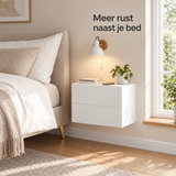 Wit zwevend nachtkastje met lade van BukkitBow, 40 cm breed, passend als enkel of set van 2 voor moderne slaapkamers.