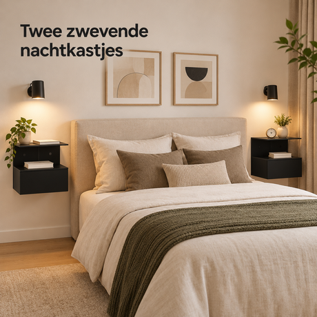 zwevende nachtkastjes set van 2 in gebruik in een passende praktijksituatie