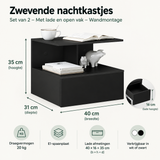 Afmetingen en productspecificaties van zwevende nachtkastjes set van 2