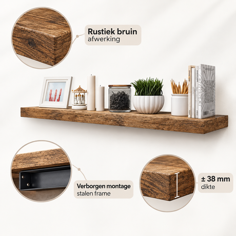 Detail van materiaal en afwerking van zwevende wandplank