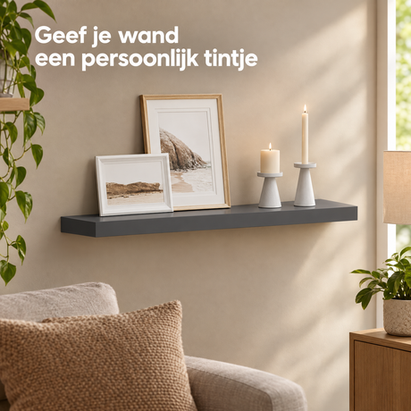 zwevende wandplank donkergrijs in gebruik in een passende praktijksituatie