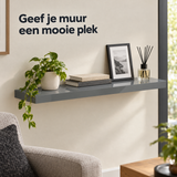 zwevende wandplank grijs in gebruik in een passende praktijksituatie