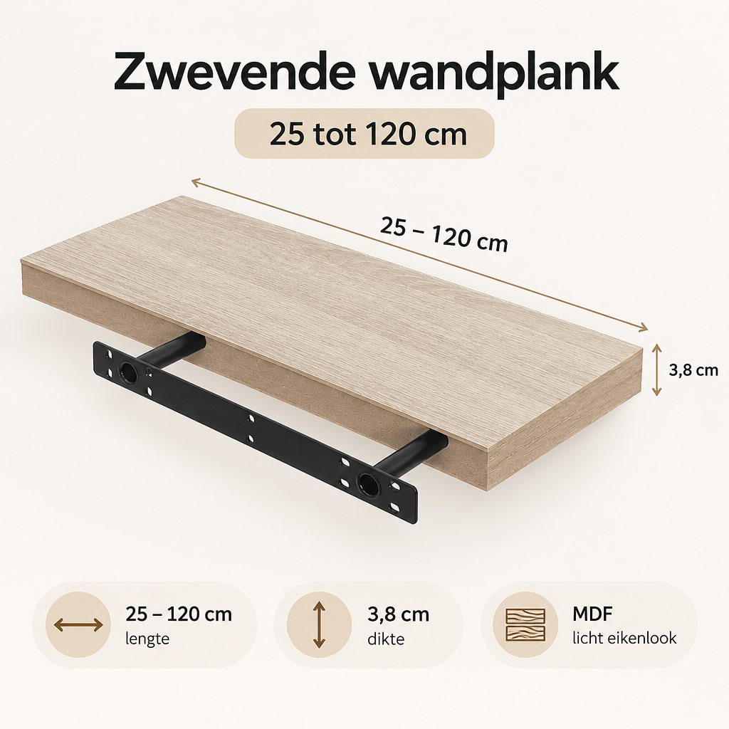 Afmetingen en productspecificaties van zwevende wandplank